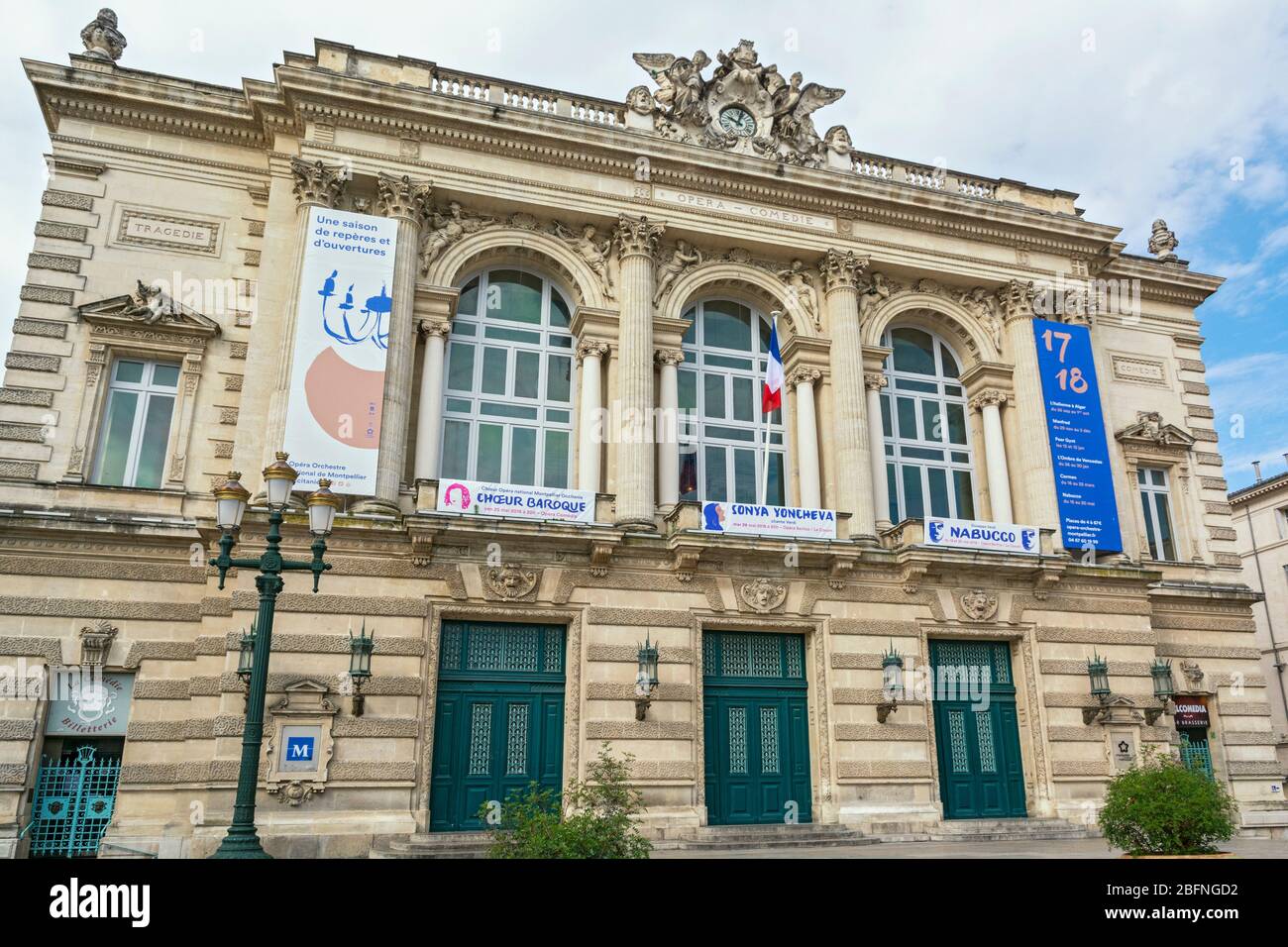 France, Montpellier, Historical Centre, Place de la Comedie, Opera Comedie, building facade Stock Photo