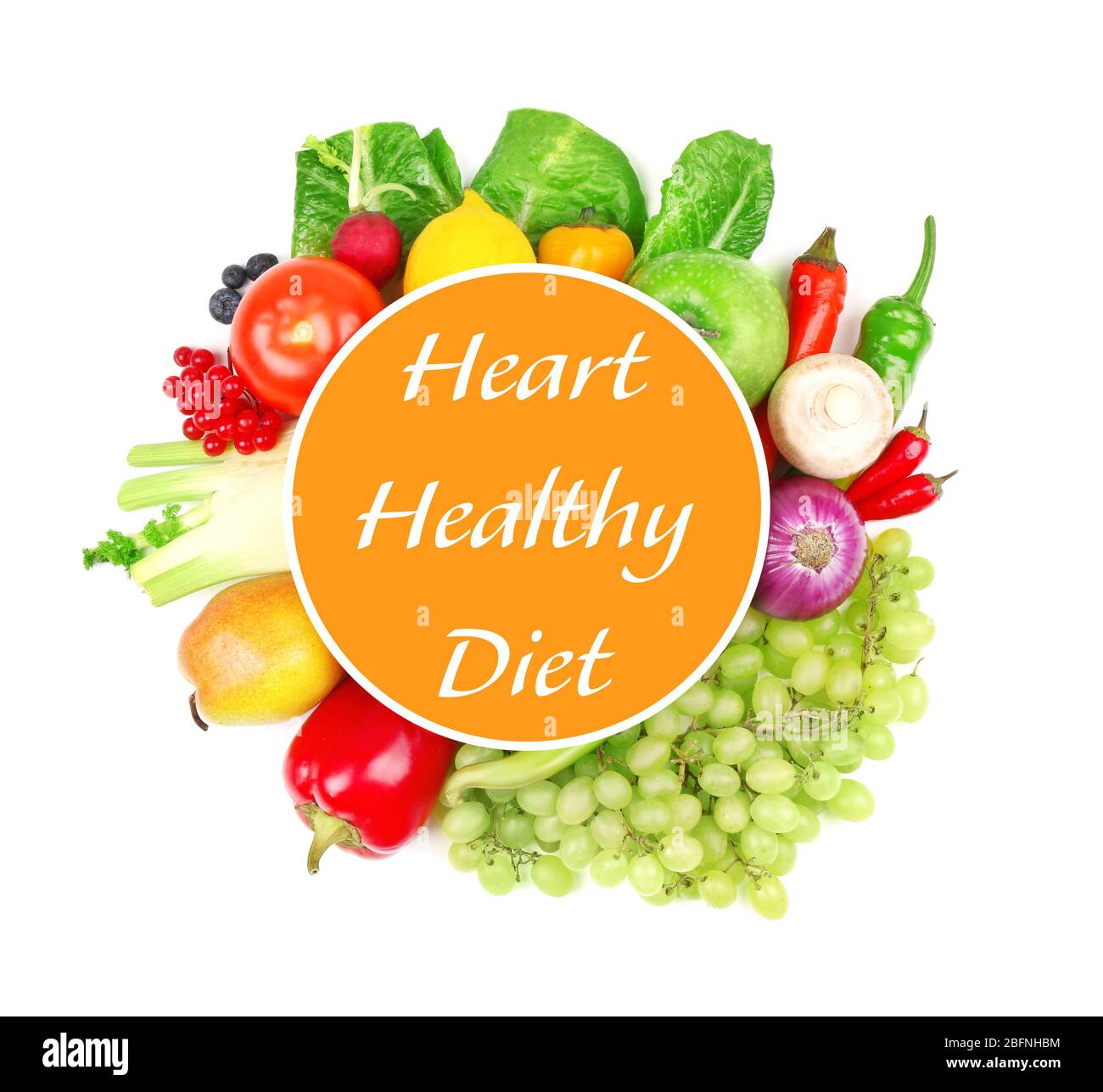 Diet for healthy heart concept. Food on white background Stock Photo ...