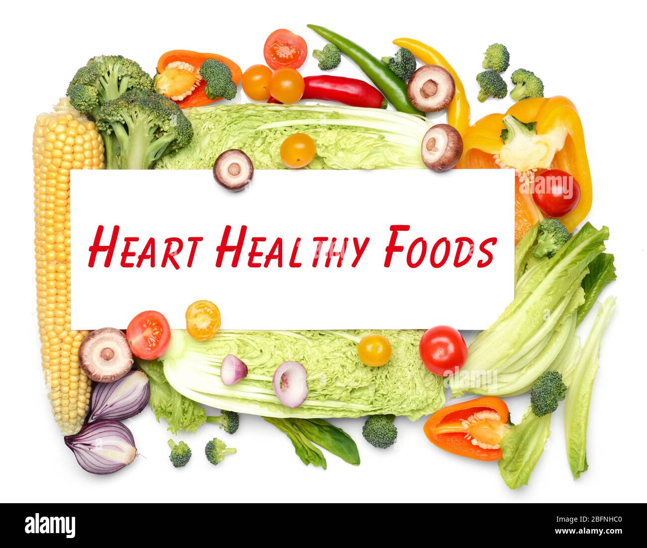 Diet for healthy heart concept. Food on white background Stock Photo ...