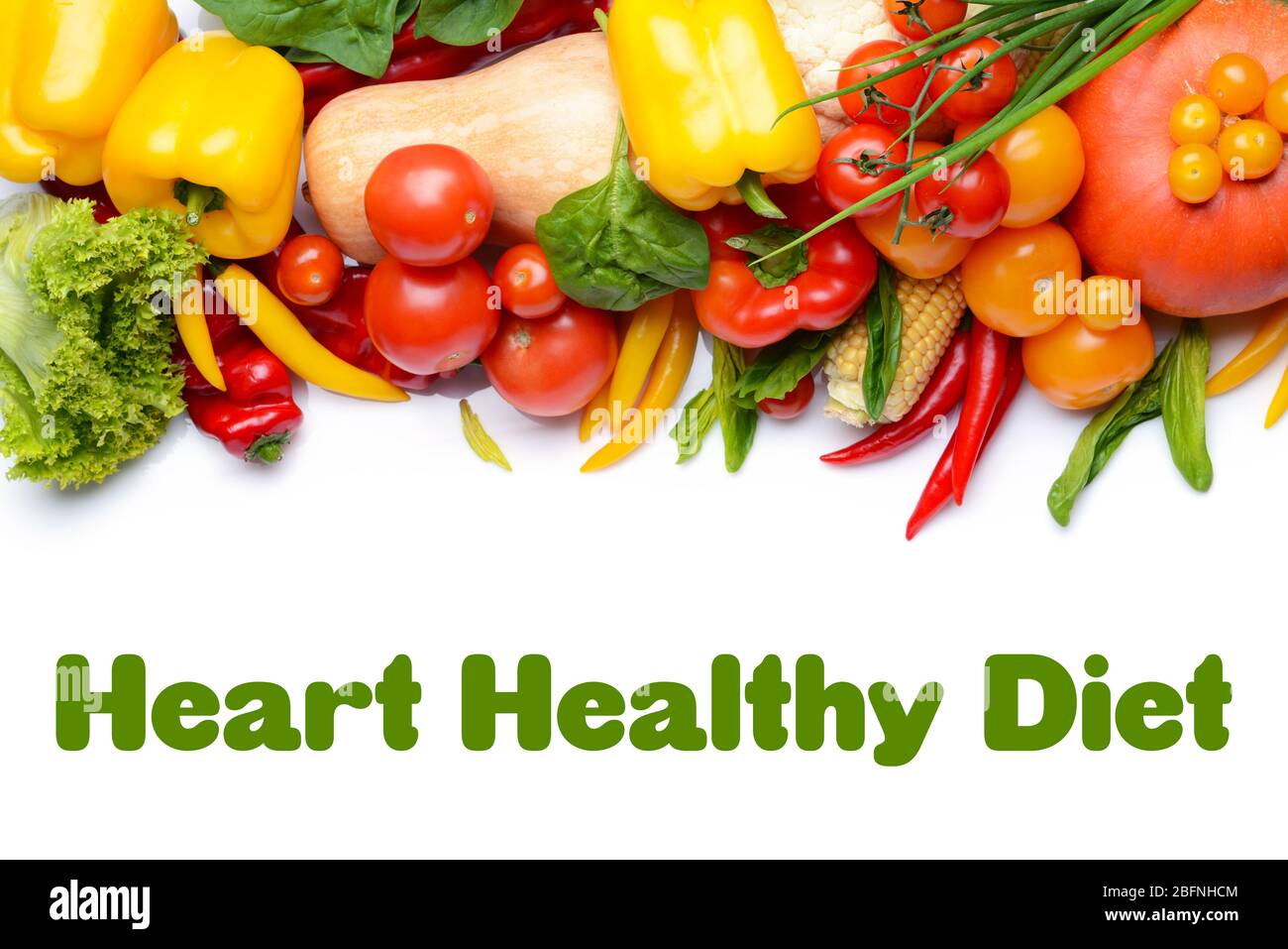 Diet for healthy heart concept. Food on white background Stock Photo ...