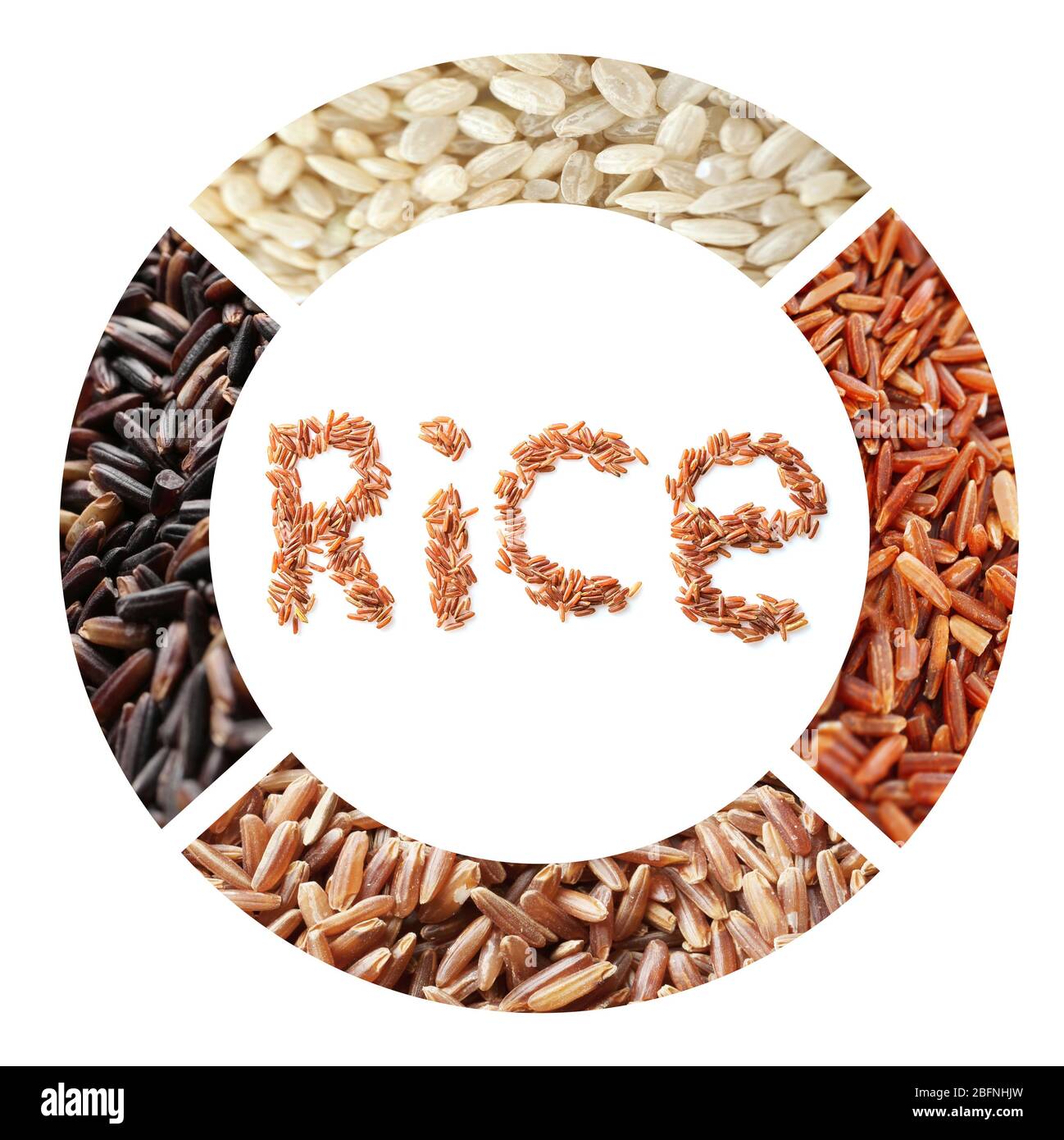 Collage With Different Kinds Of Rice On White Background Stock Photo Collage with different kinds of rice on white background stock photo
