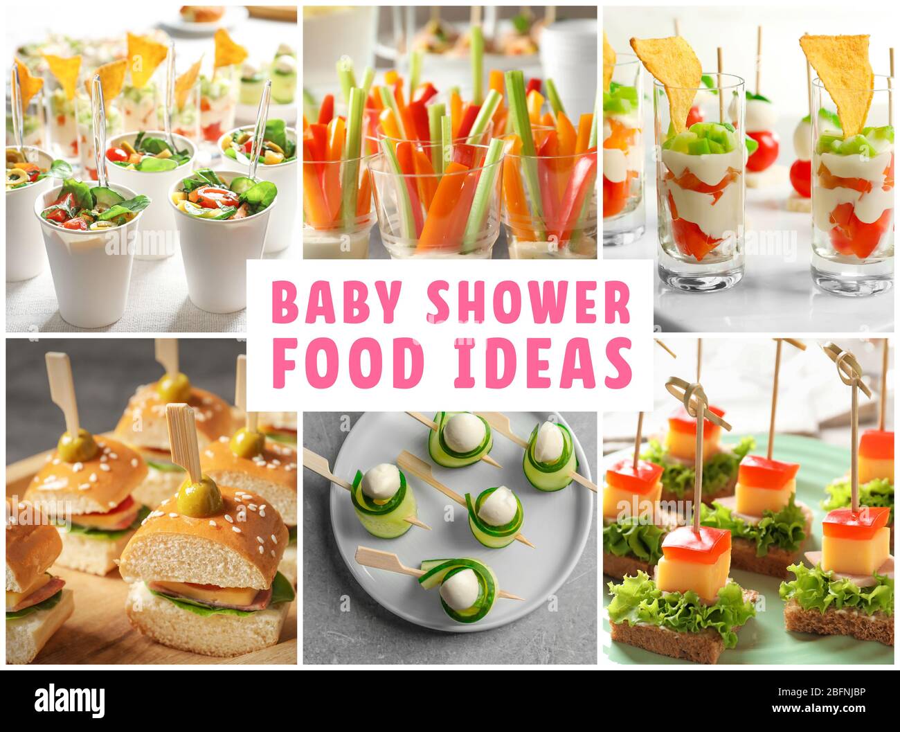 Collage with baby shower food ideas Stock Photo - Alamy