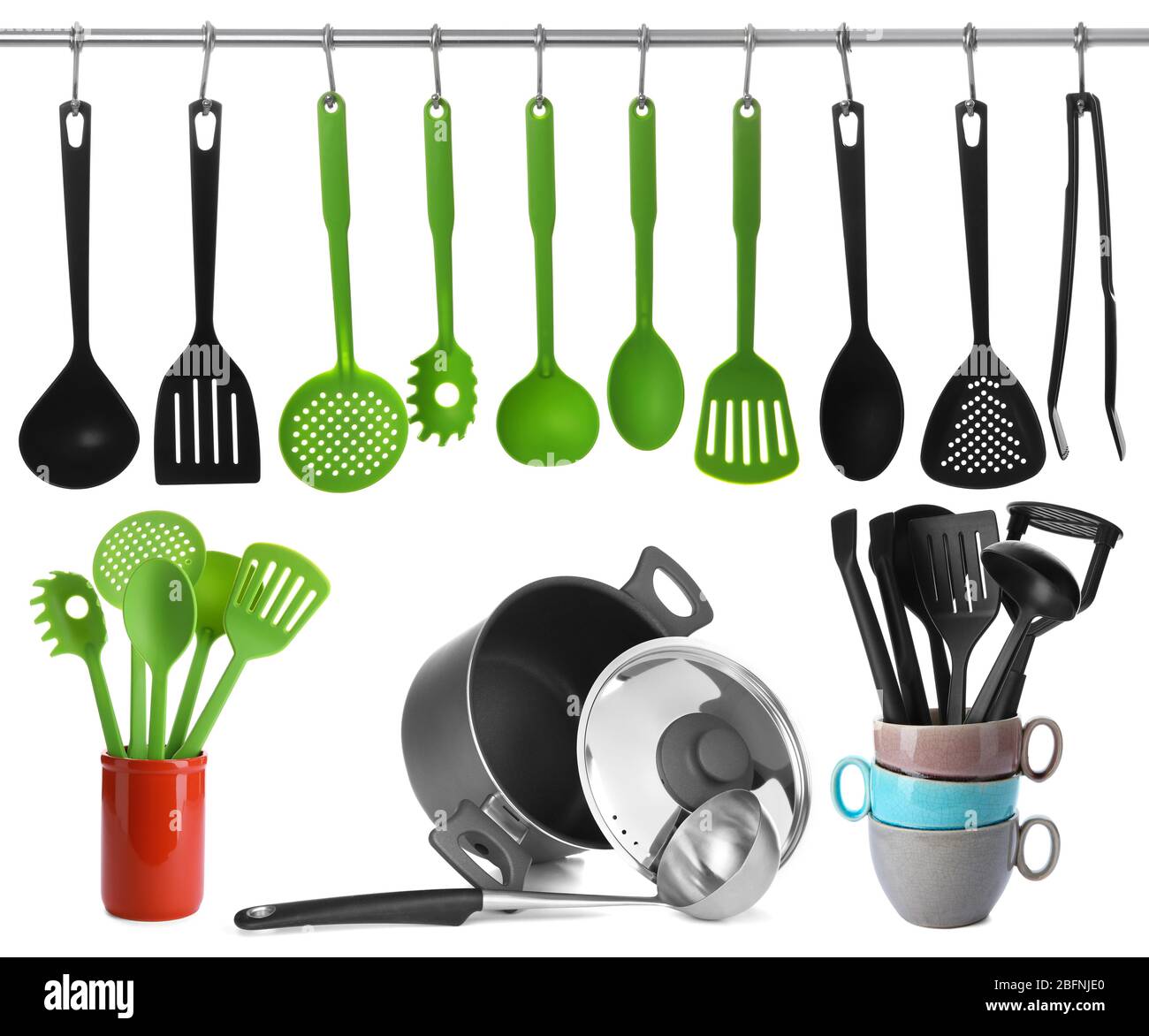 Pots and pans. Set of cooking kitchen utensils and cookware. 3d  illustration Stock Photo - Alamy