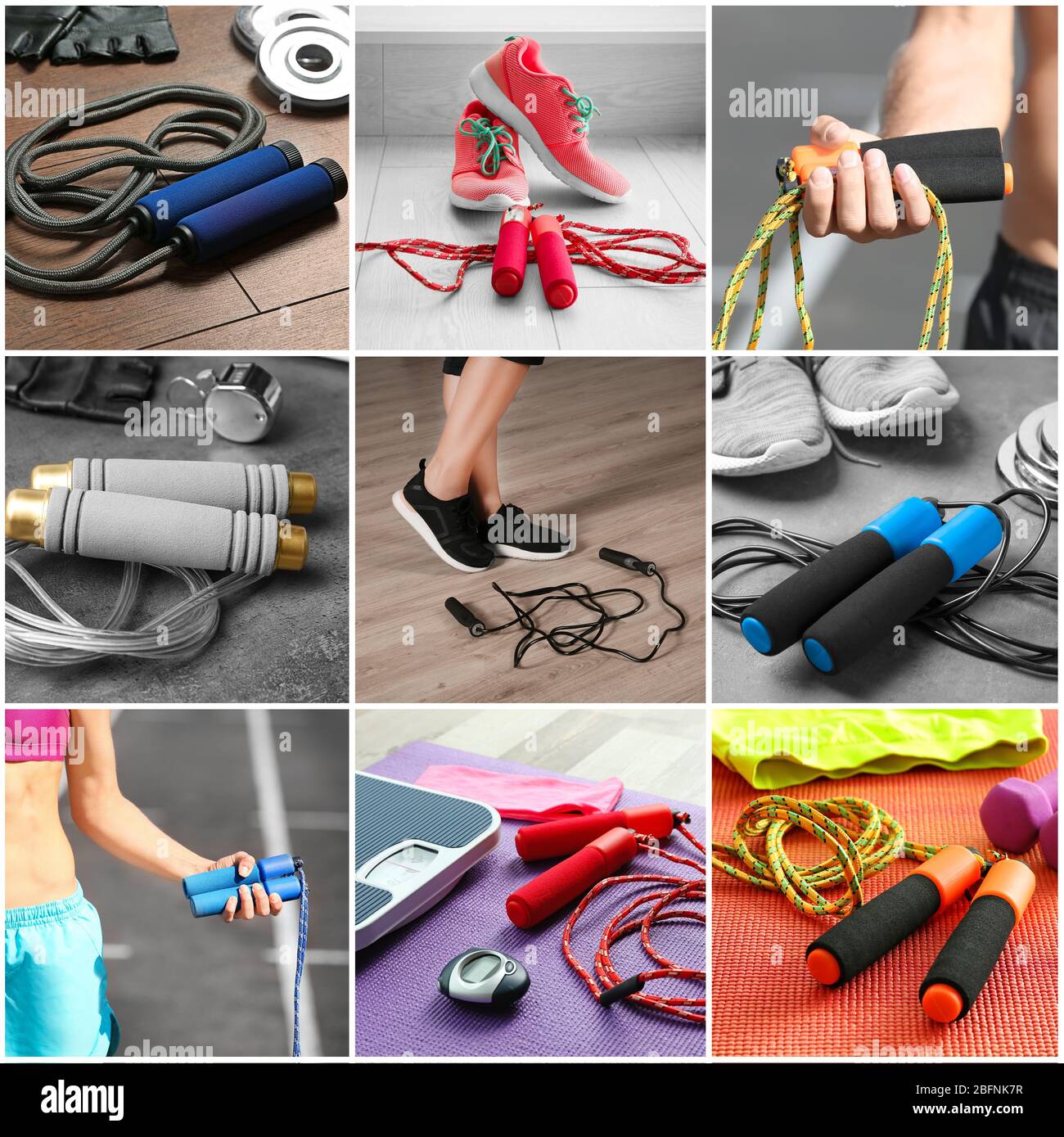 Collage with jumping ropes Stock Photo - Alamy