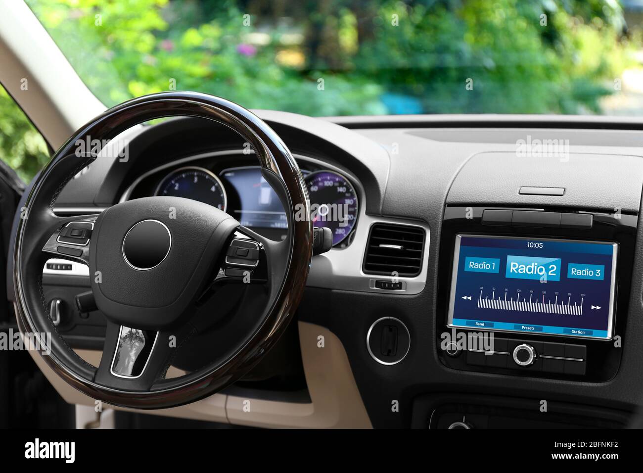 Indash stereo receiver with radio in car Stock Photo Alamy