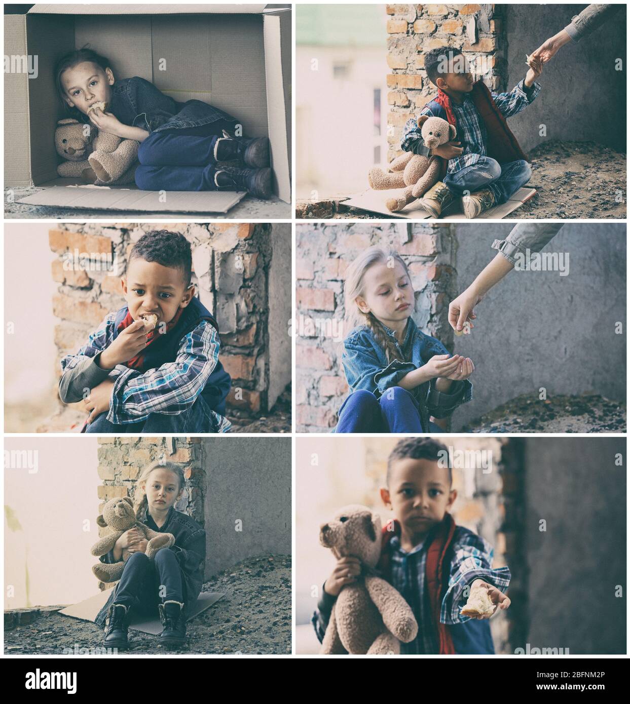 Collage with poor little children in desperate need of help Stock Photo