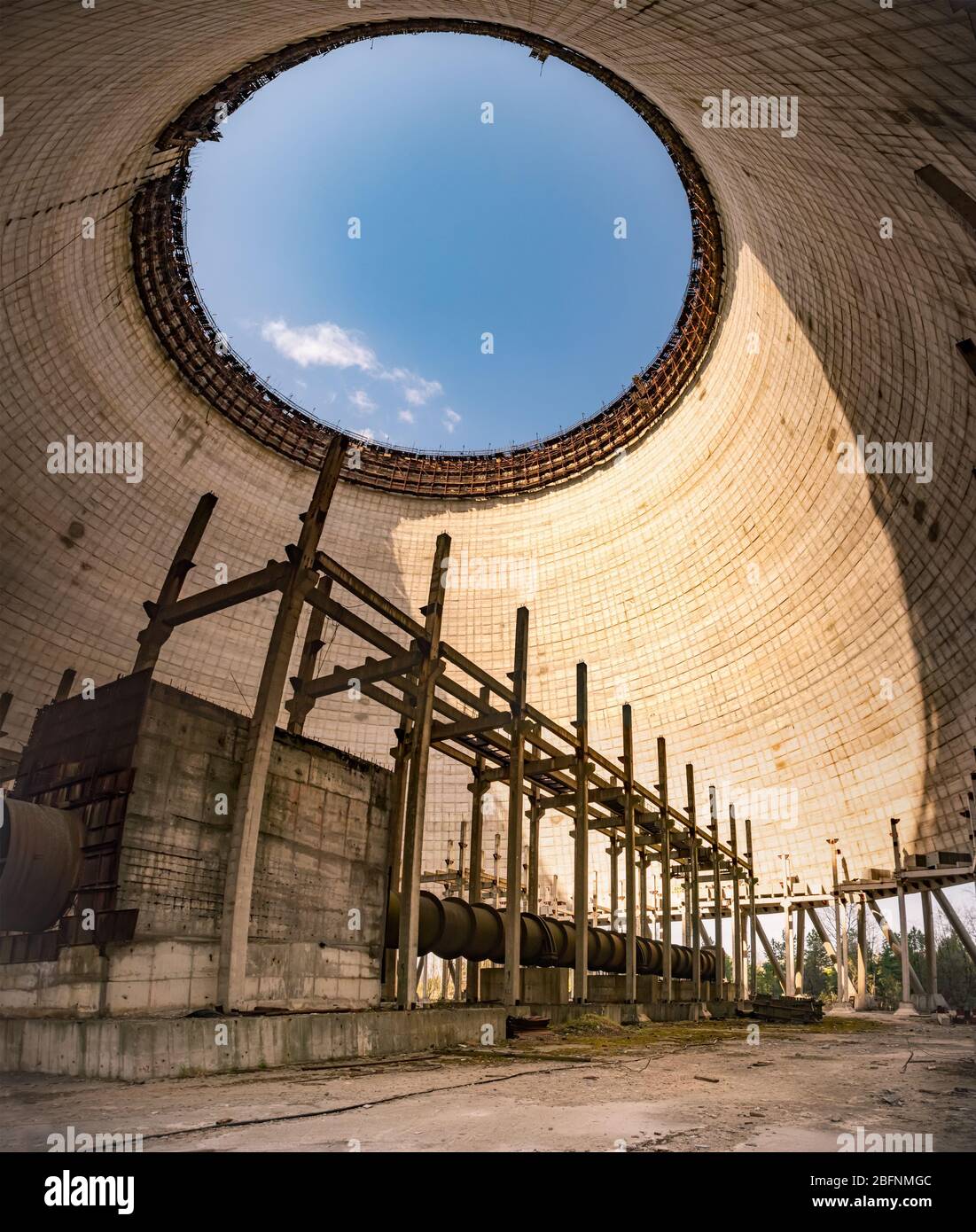 Cooling tower of the fifth nuclear power unit of Chernobyl power plant station Stock Photo