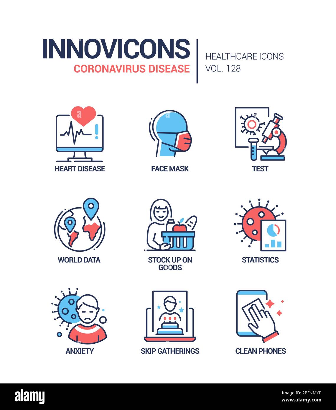 Coronavirus disease - line design style icons set Stock Vector Image ...
