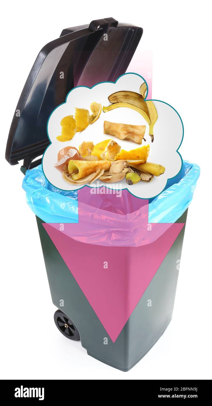 Recycling concept. Bin for organic garbage on white background Stock ...