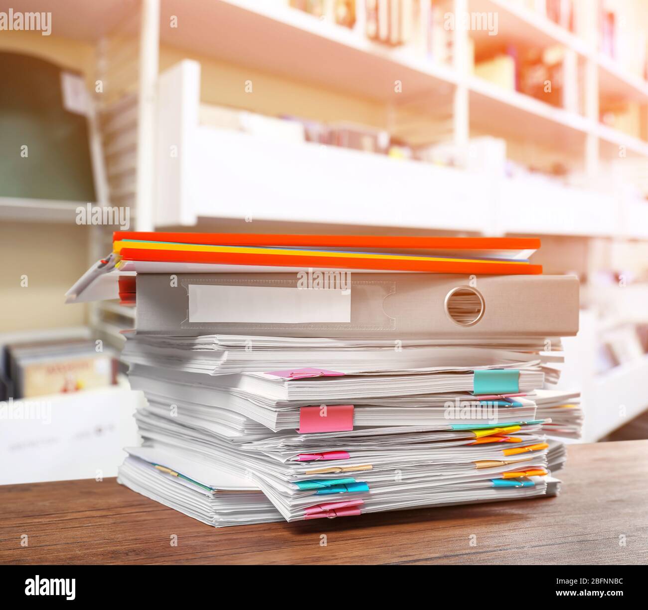 Stack of documents on table in archive Stock Photo