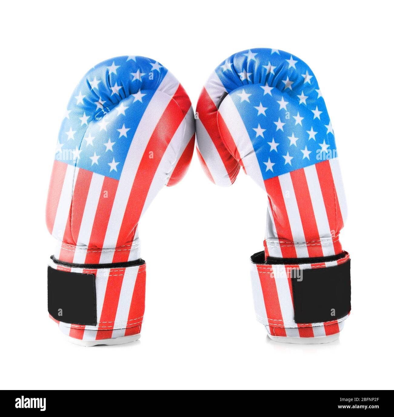 Boxing gloves colored in USA flag on white background. Concept of