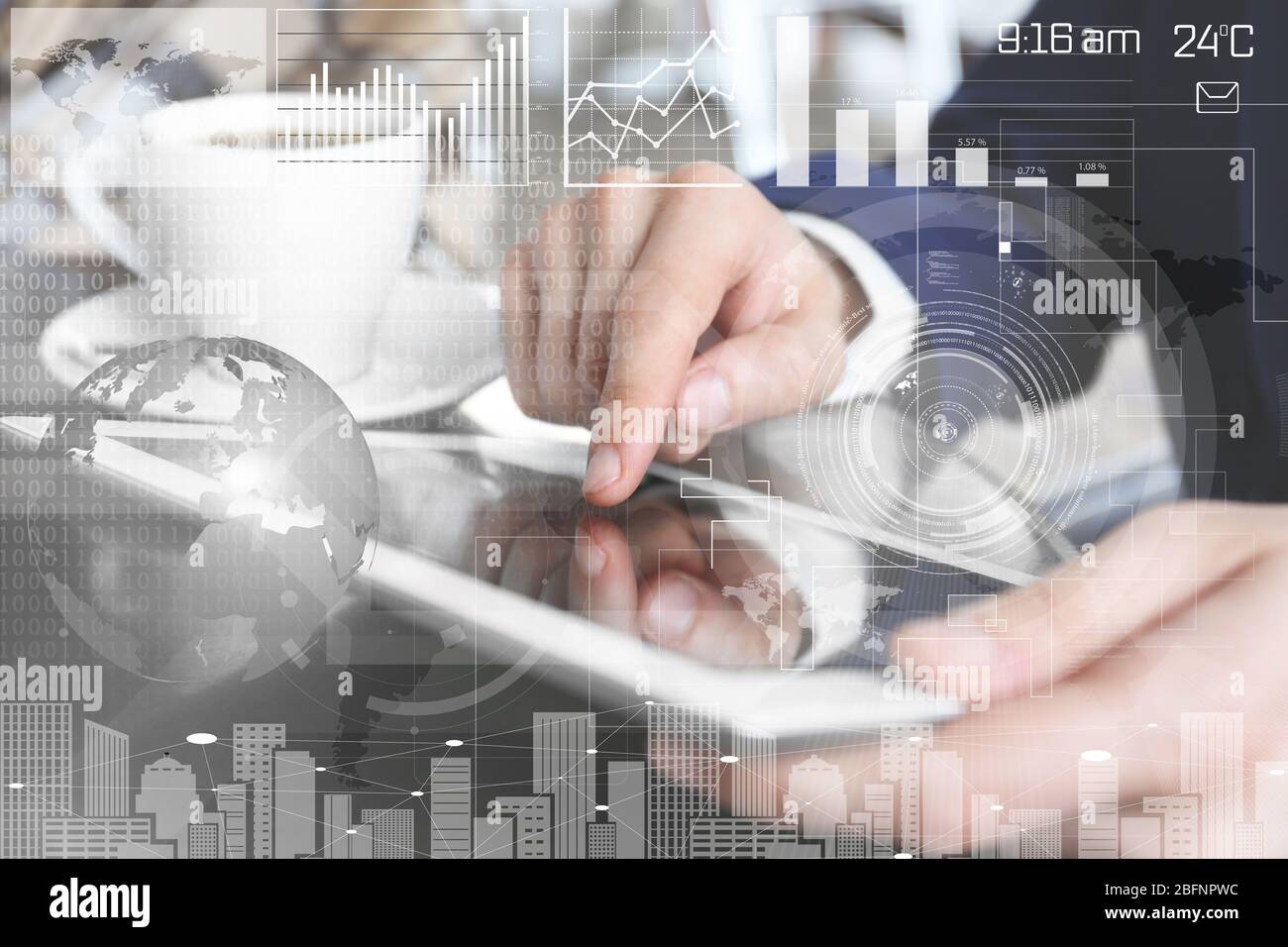 Modern technology concept. Man working with tablet at office Stock Photo