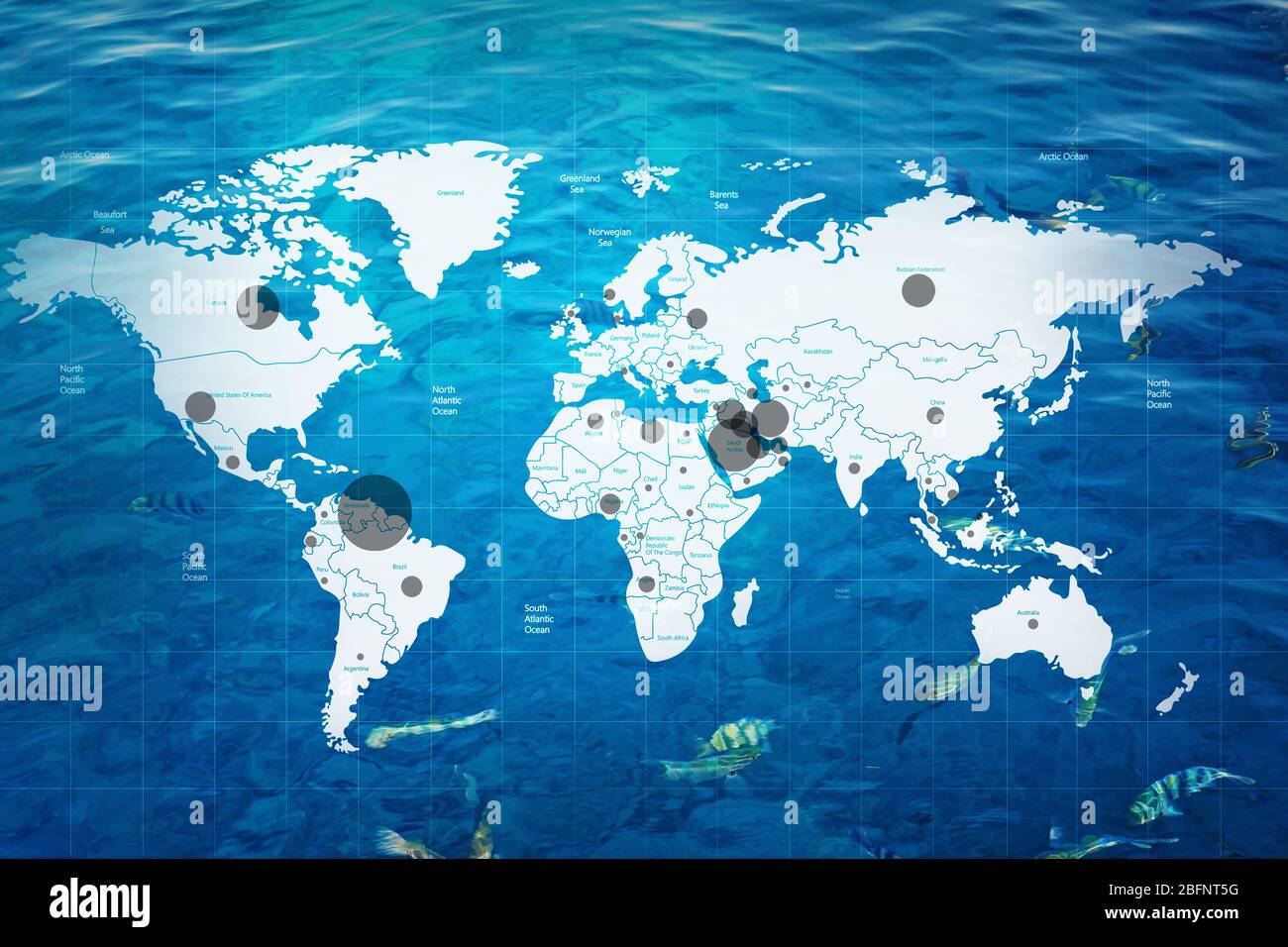 World map with oil extraction areas on water background Stock Photo Alamy