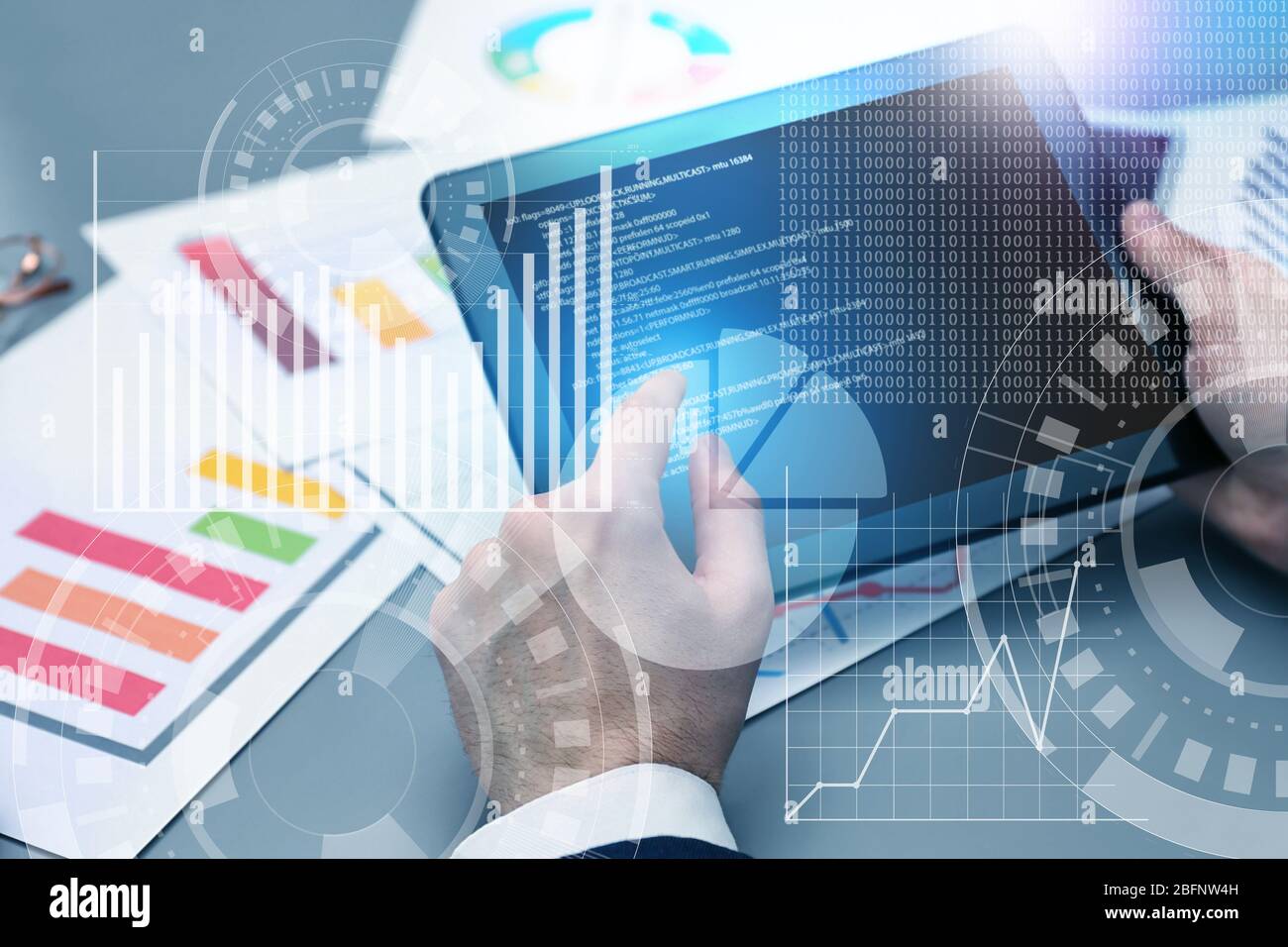 Man working with tablet. Modern technology concept Stock Photo
