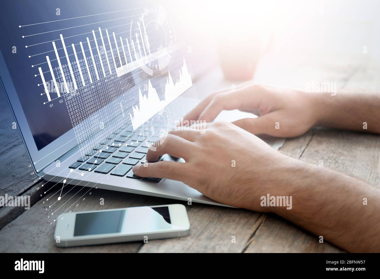 Man working with laptop. Modern technology concept Stock Photo