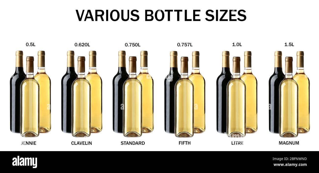 Different wine bottle sizes on white background Stock Photo Alamy