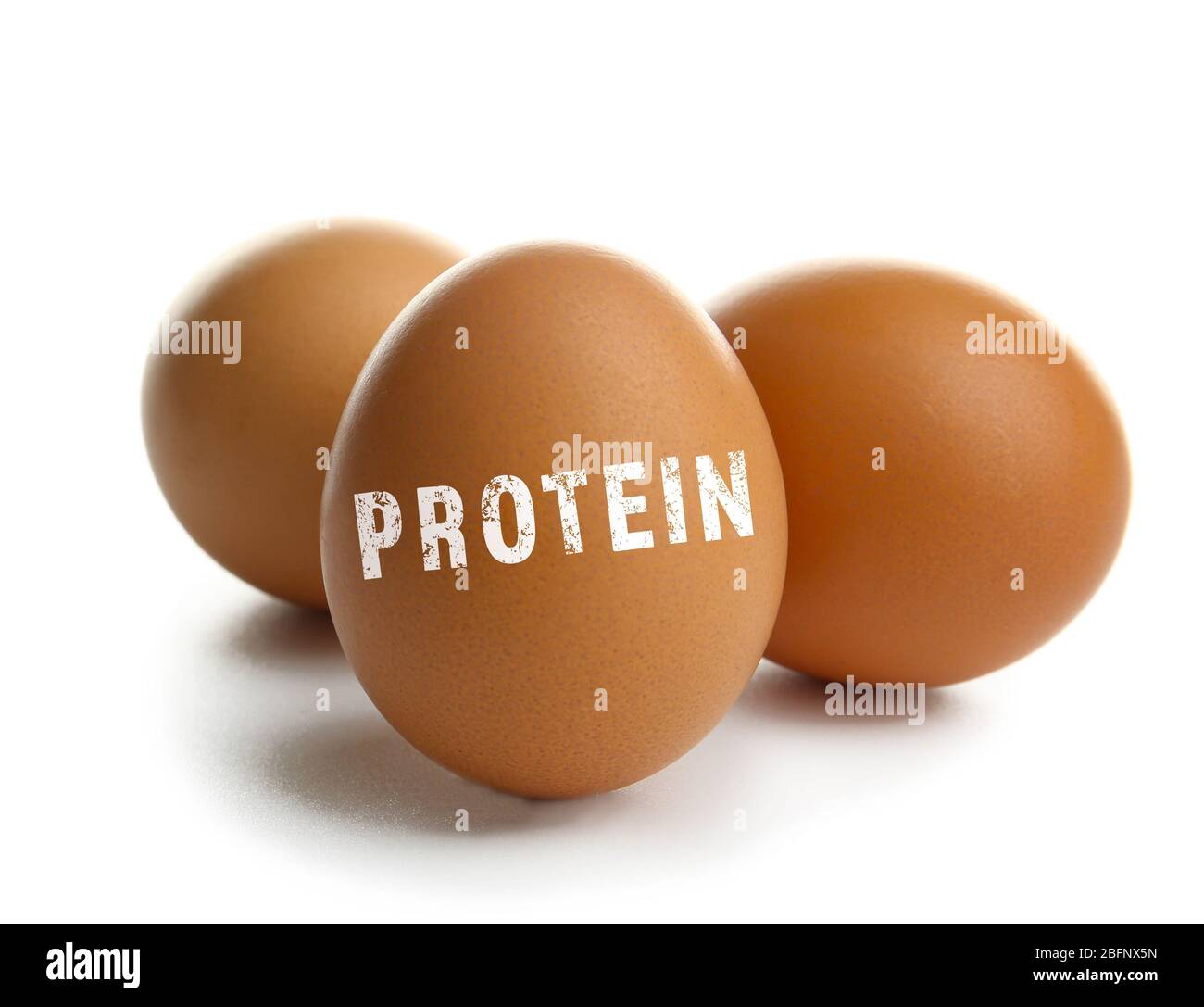 Protein concept. Raw eggs on white background Stock Photo Alamy