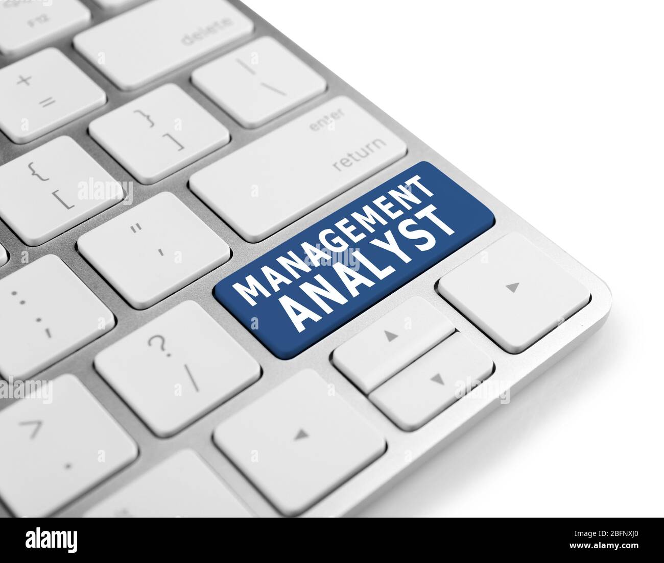 MANAGEMENT ANALYST button on keyboard, closeup Stock Photo
