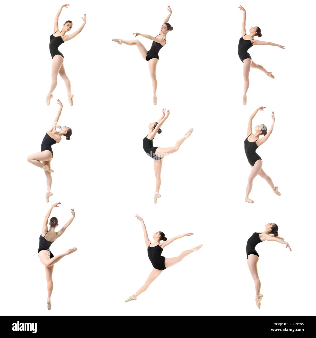 Collage of beautiful ballet dancer on white background Stock Photo - Alamy