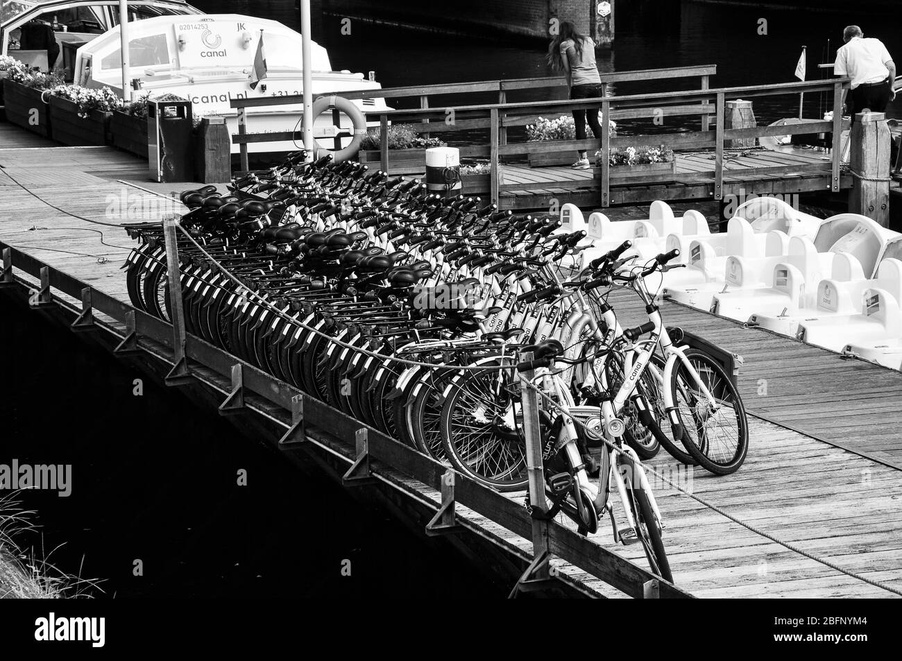 Bicycles chained together in Amsterdam Stock Photo