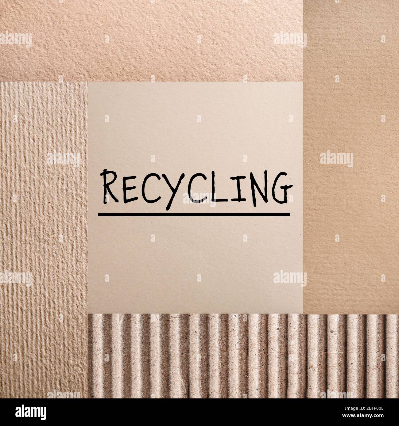 Word RECYCLING and set of different textured materials Stock Photo