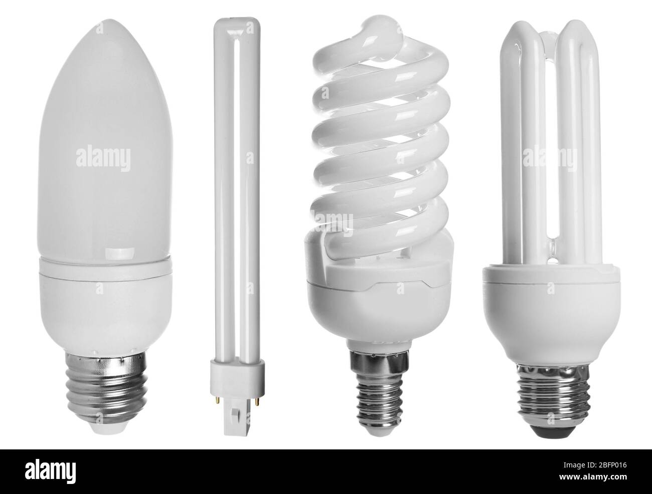 Set with different light bulbs for lamps on white background Stock Photo