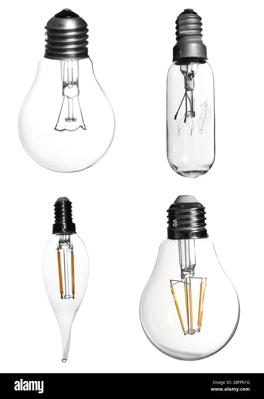 Set with different light bulbs for lamps on white background Stock Photo
