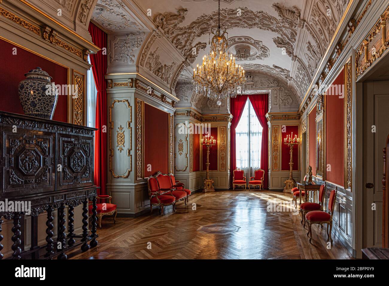 Interiors of royal halls in Palace in Copenhagen Denmark