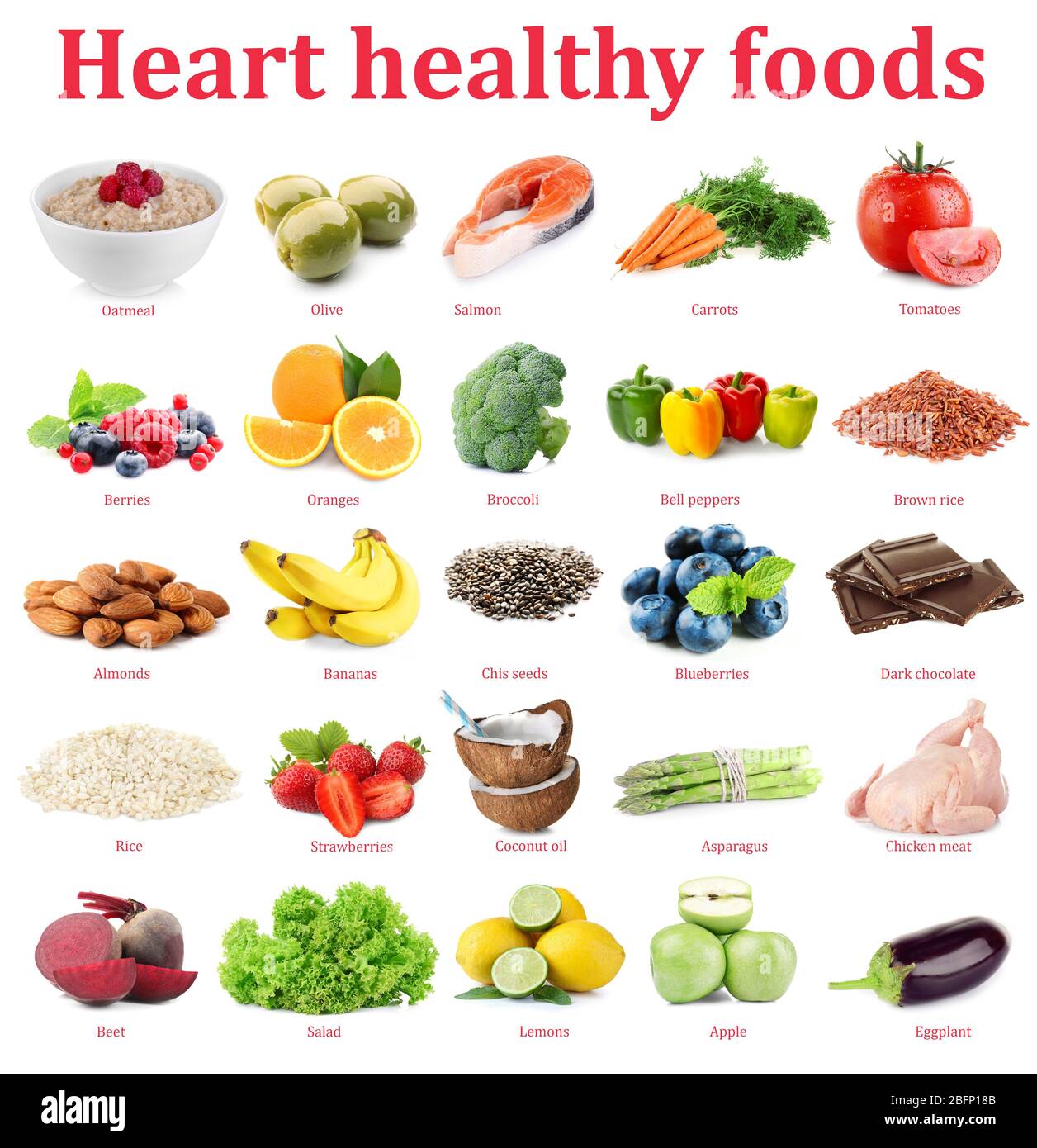 Set of heart healthy foods on white background Stock Photo - Alamy