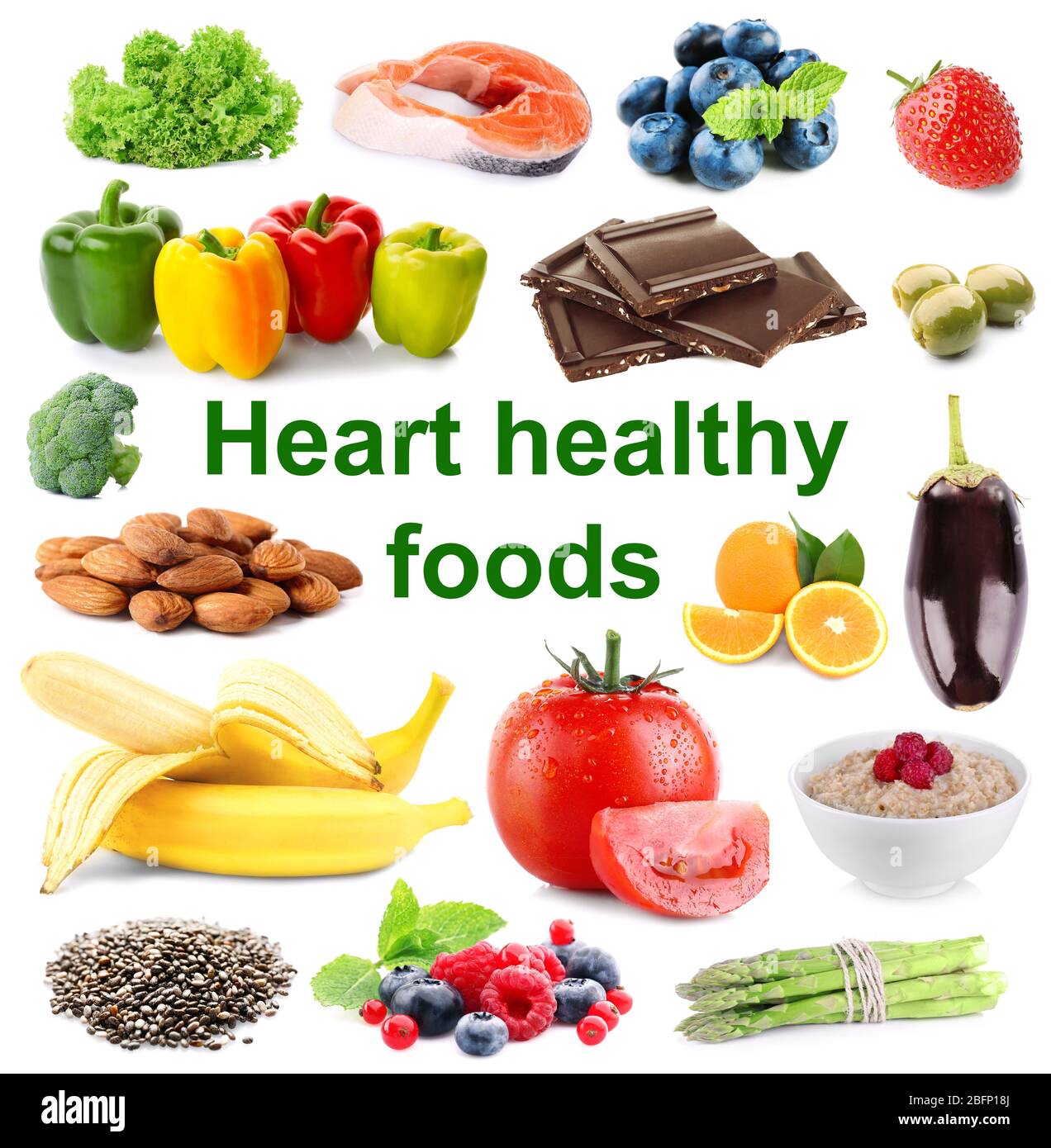 Set of heart healthy foods on white background Stock Photo - Alamy