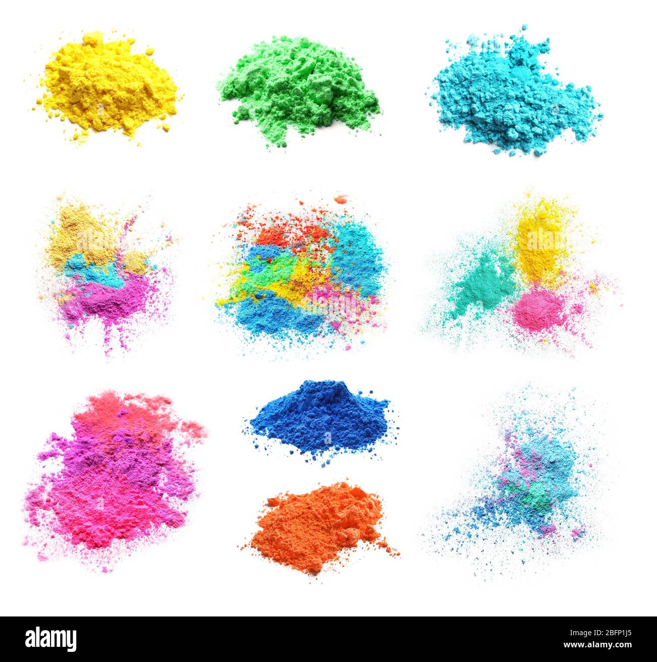 Set of colorful powders for Holi festival on white background Stock ...