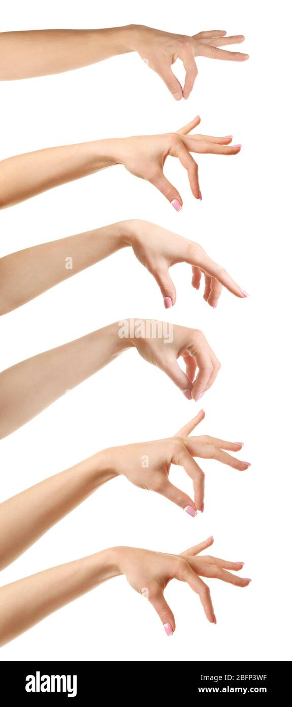 Set of empty different hands to grab objects, isolated on white Stock Photo