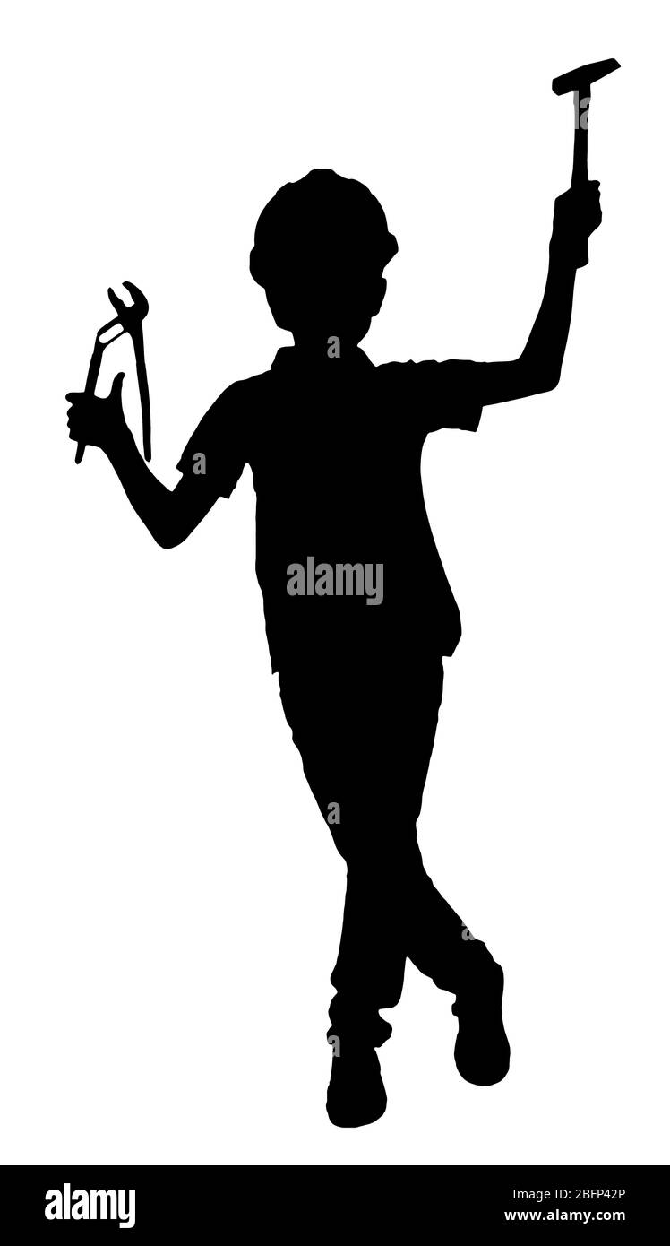 Black silhouette of a child isolated on white Stock Photo