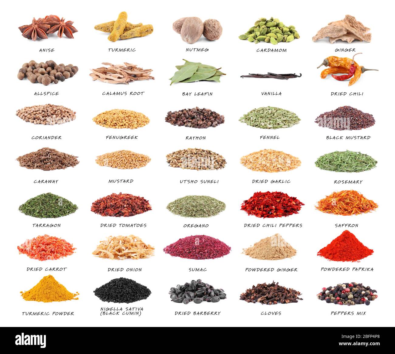 Set of different spices isolated on white background Stock Photo Alamy