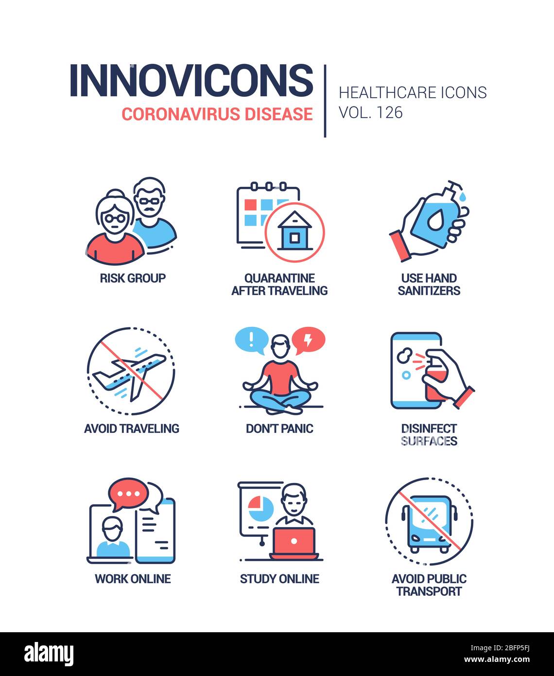 Coronavirus disease - line design style icons set Stock Vector Image ...