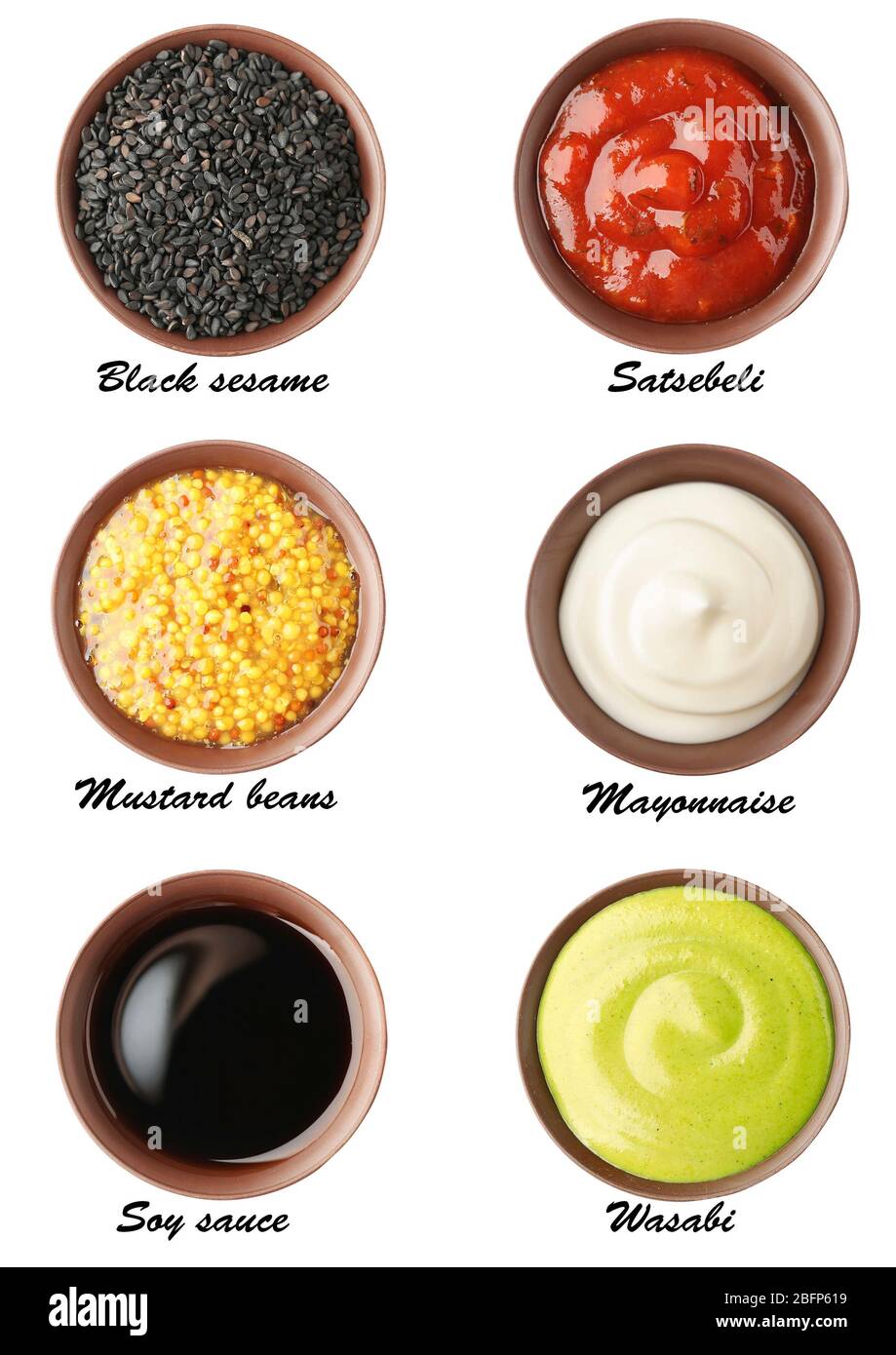 Set of different sauces with names on white background Stock Photo Alamy