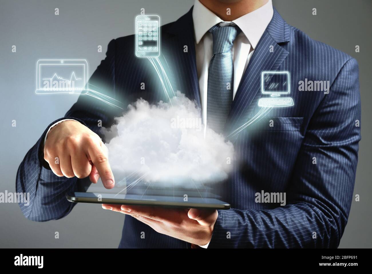 Businessman working with a Cloud Computing diagram Stock Photo