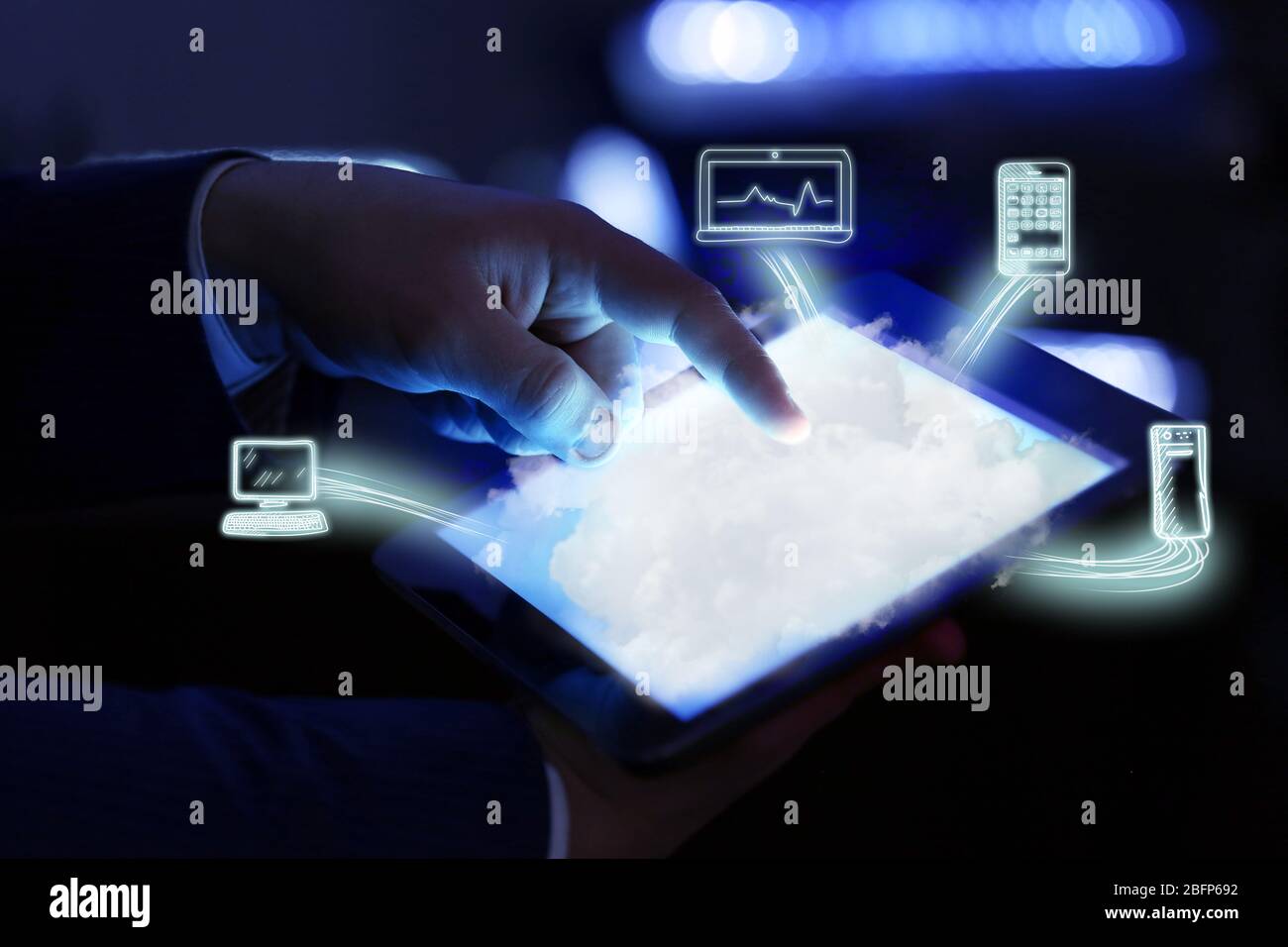 Businessman working with a Cloud Computing diagram Stock Photo