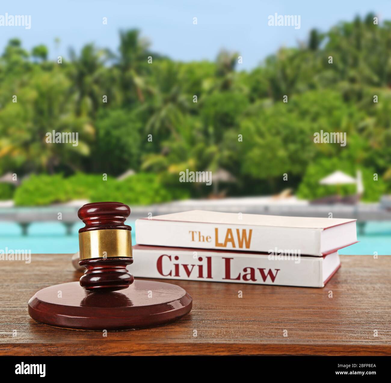 Judge hammer on resort background Stock Photo Alamy