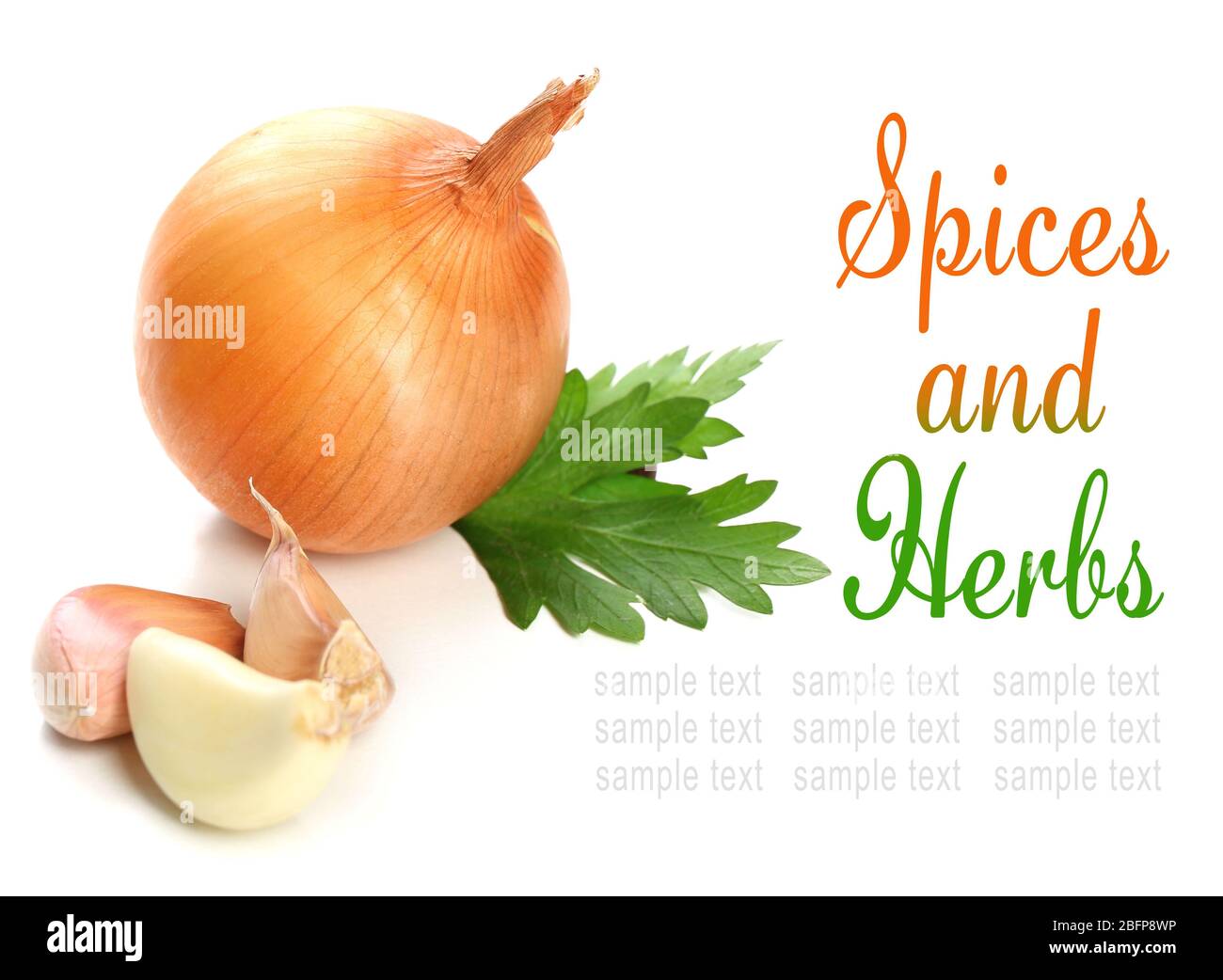 Garlic and onion with parsley leaves isolated on white Stock Photo - Alamy