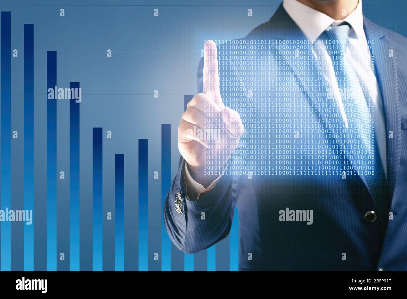 Businessman working with virtual screen. Technology concept. Stock Photo