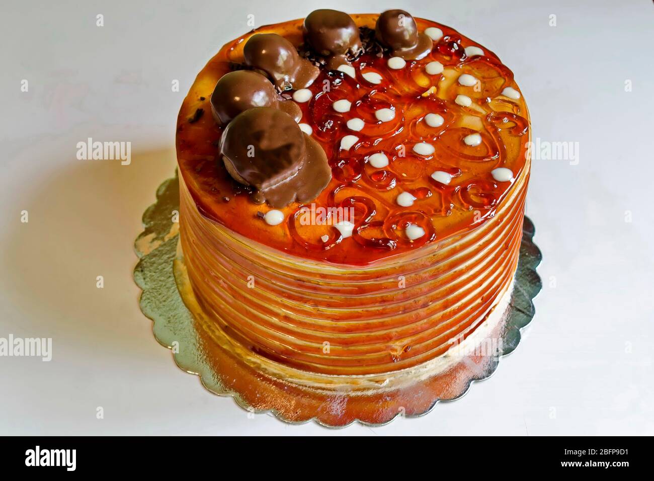 Birthday whole chocolate cake with rich decoration, Sofia, Bulgaria