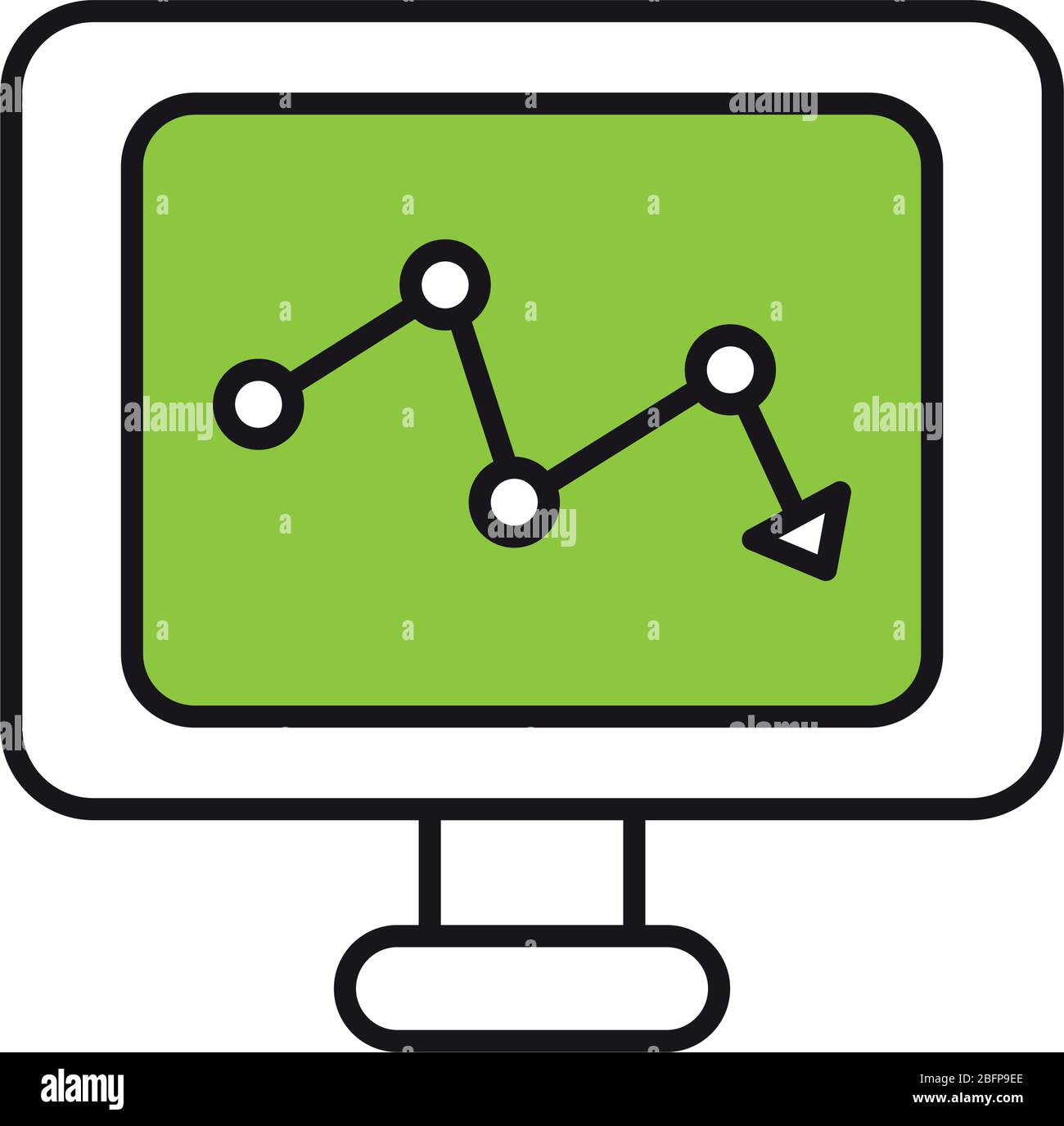 computer with descending financial arrow down icon over white ...