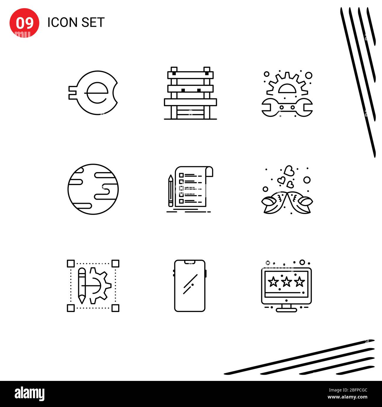 9 Creative Icons Modern Signs and Symbols of invoice, file, gear, world, earth Editable Vector Design Elements Stock Vector