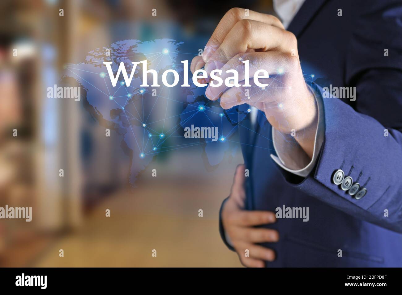 Wholesale concept. Young man on blurred background Stock Photo
