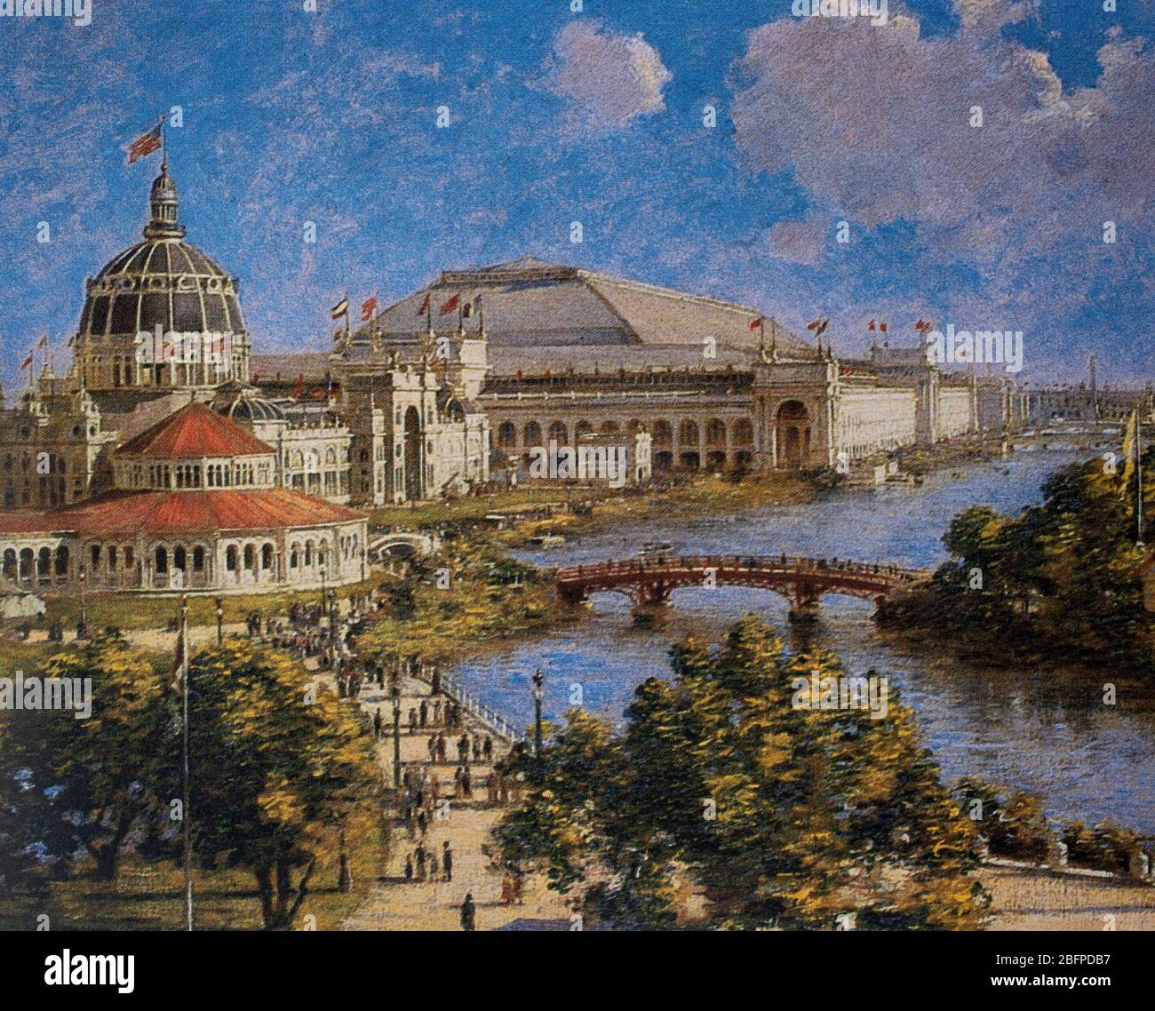 The World's Columbian Exposition aka the Chicago World's Fair and Chicago Columbian Exposition) was a world's fair held in Chicago in 1893 to celebrate the 400th anniversary of Christopher Columbus's arrival in the New World in 1492. Painting by Theodore Robinson (1852-1896), United States of America. Stock Photo