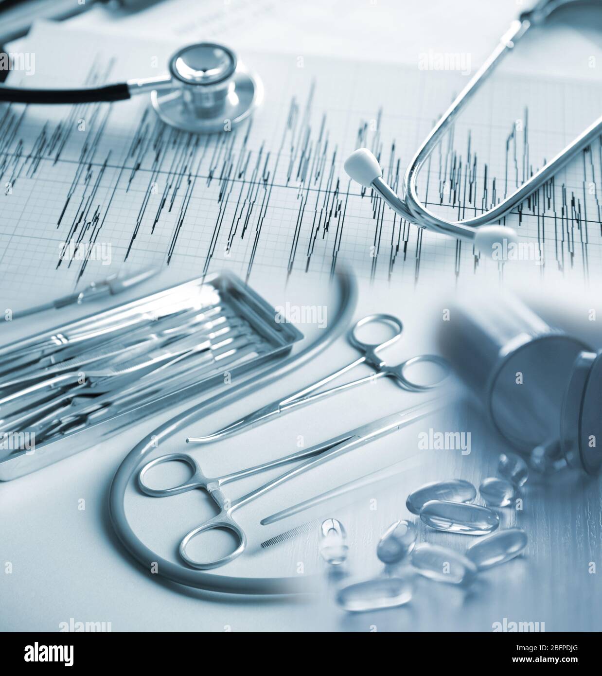 Medical equipment collage, closeup. Cardiology concept Stock Photo - Alamy