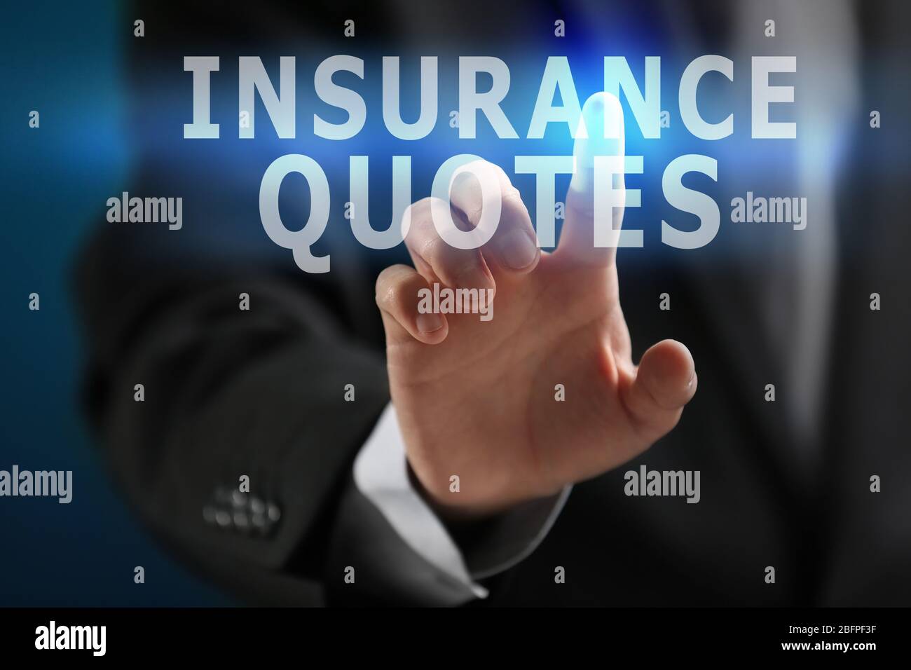 Insurance quotes concept. Man working with virtual screen Stock Photo