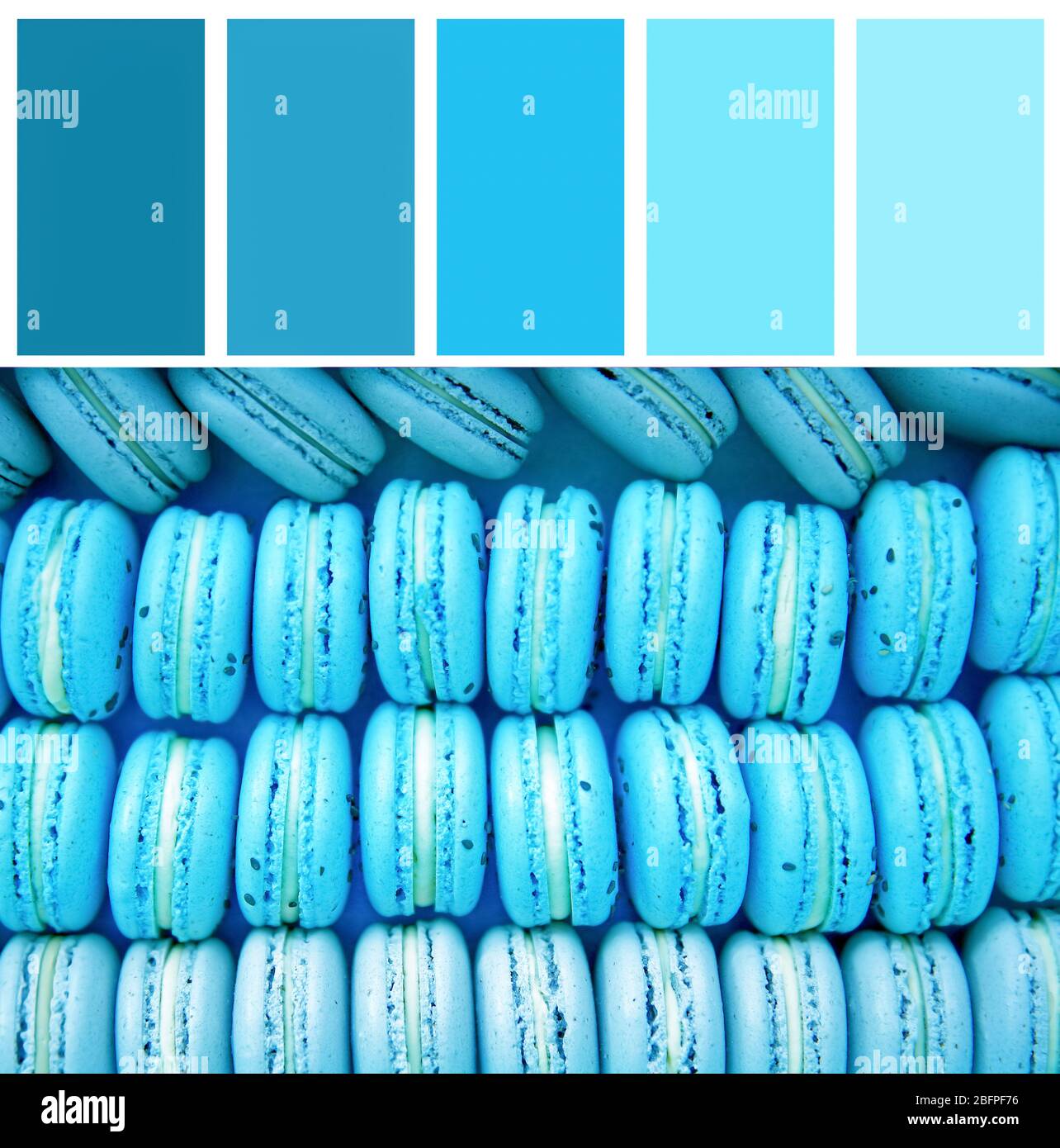 Mint color matching and sweet macarons, closeup Stock Photo