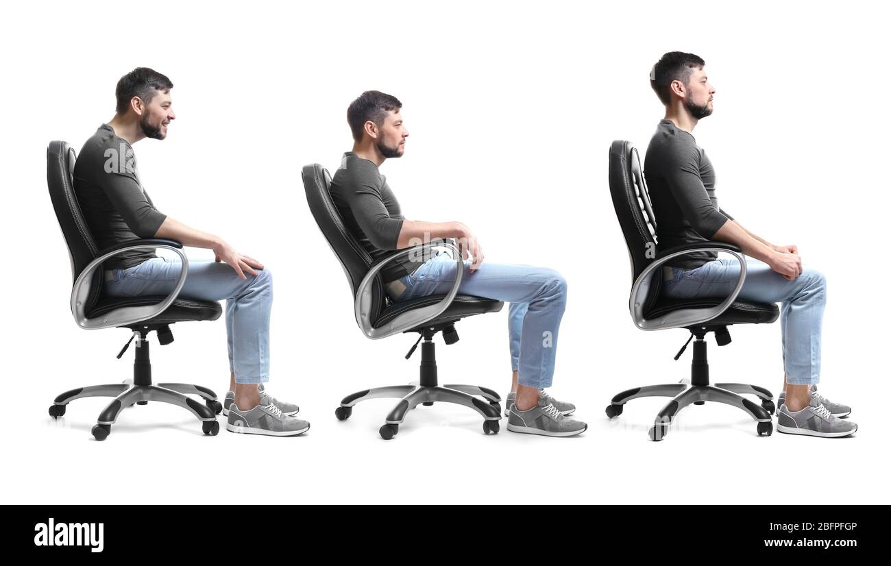 Rehabilitation concept. Collage of man with poor and good posture